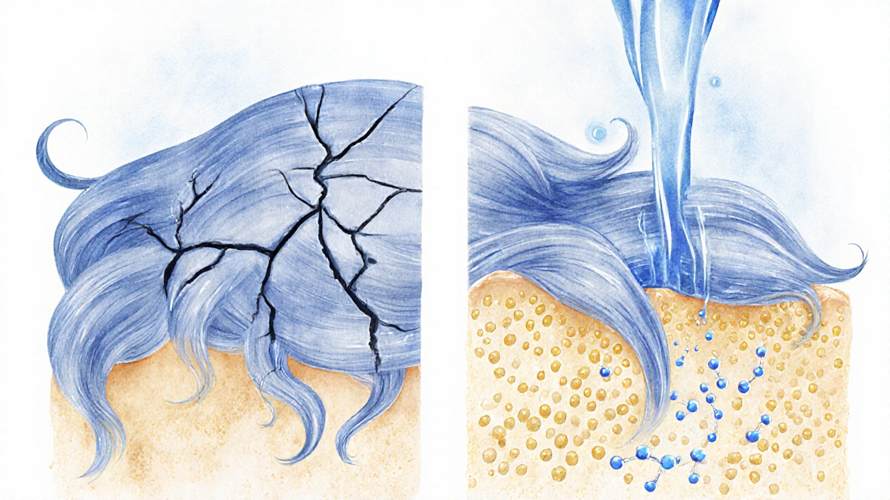 Ilustrace vlasové struktury přijímající hydratační látky jako vodu do pórovité stěny.