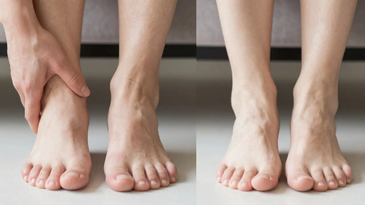 Kontrast mezi bolestivými a zdravými nohama po ošetření.