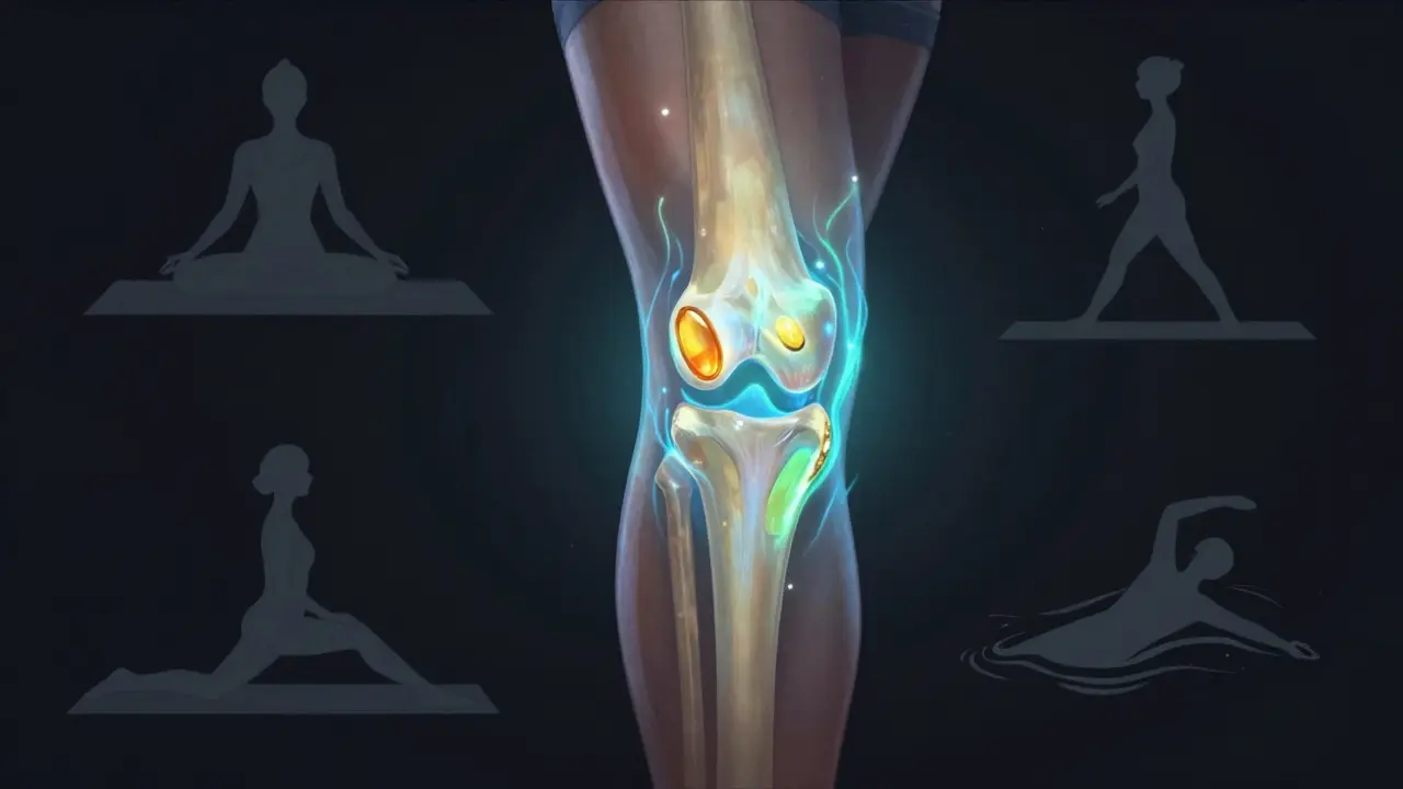 Klíčová část kolenního kloubu s energií regenerace z výživy a pohybu.