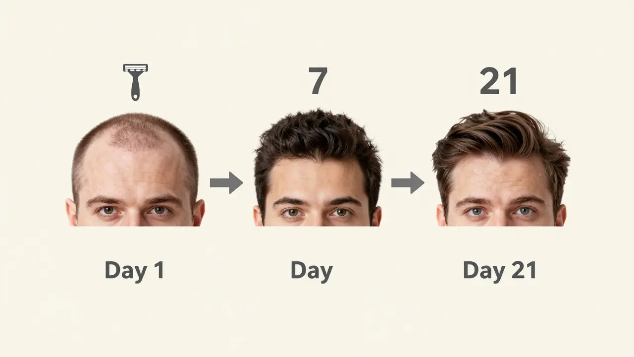 Časová osa ukazující růst vlasů po různých metodách odstranění: břití, vosk, epilace.