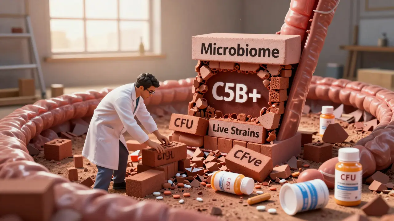 Stavba střevní mikroflóry pomocí probiotik s vysokým CFU, zatímco běžné jogurty jsou odstraněny jako neúčinné.