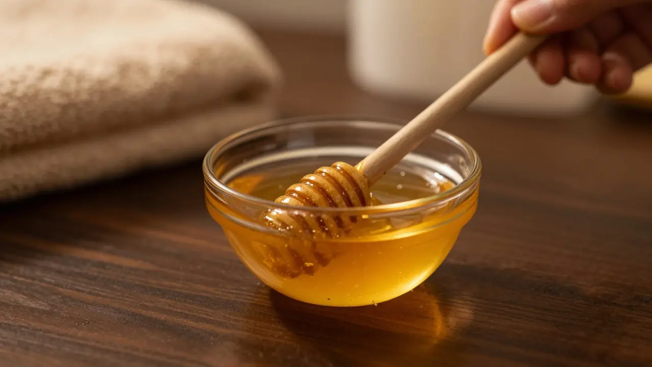 Teplý medový vosk a lžíce připravené k ošetření v salónu krásy.