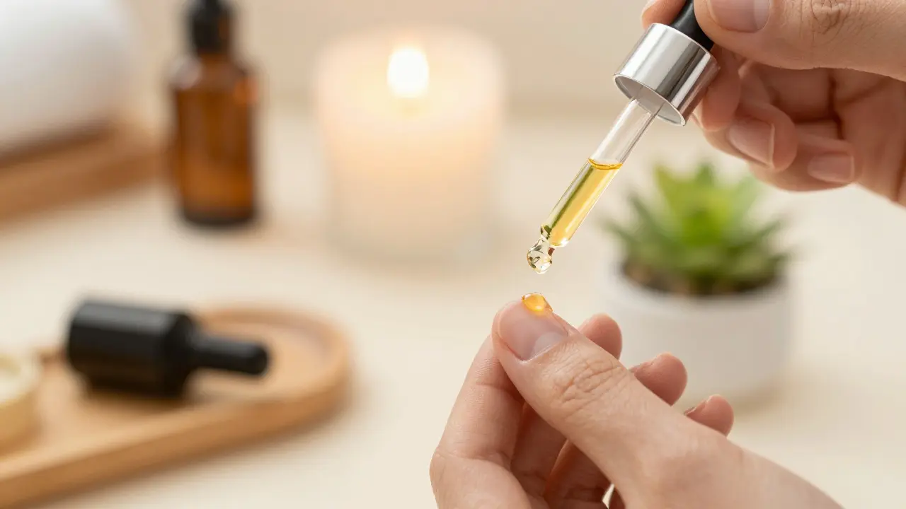 Aplikace regeneračního oleje na kůžičky nehtu pomocí kapátka.