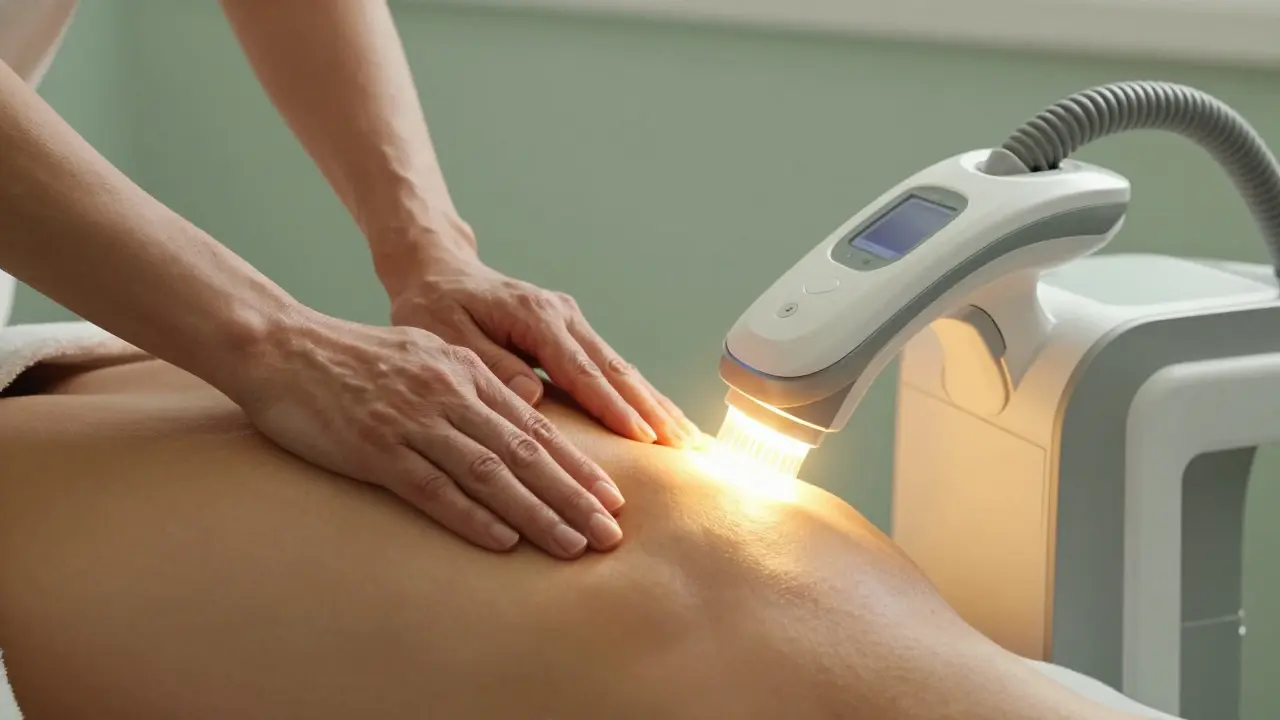 Kombinace manuální lymfatické masáže a moderního RF liftingového přístroje.