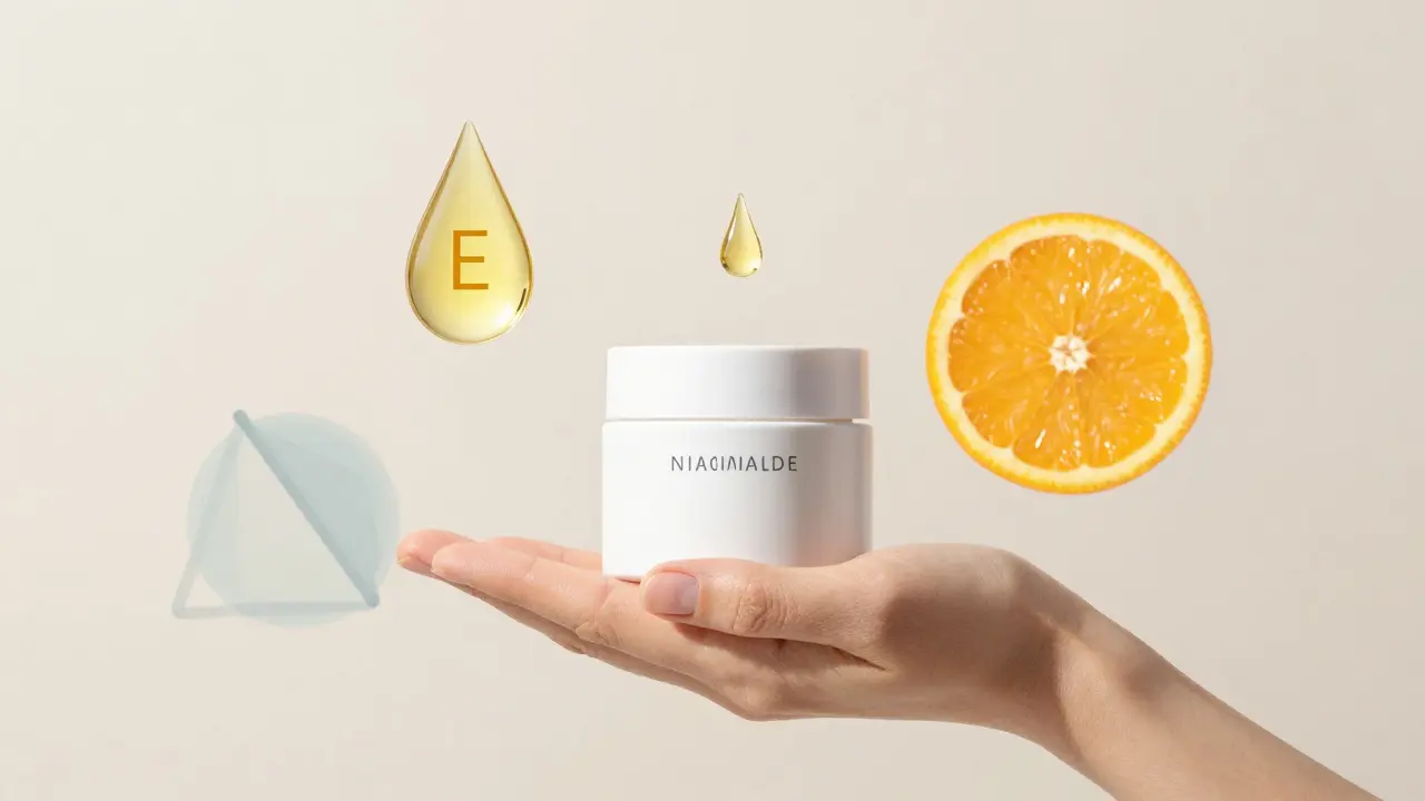 Konceptuální zobrazení kombinace vitaminů pro vyváženou péči o pleť