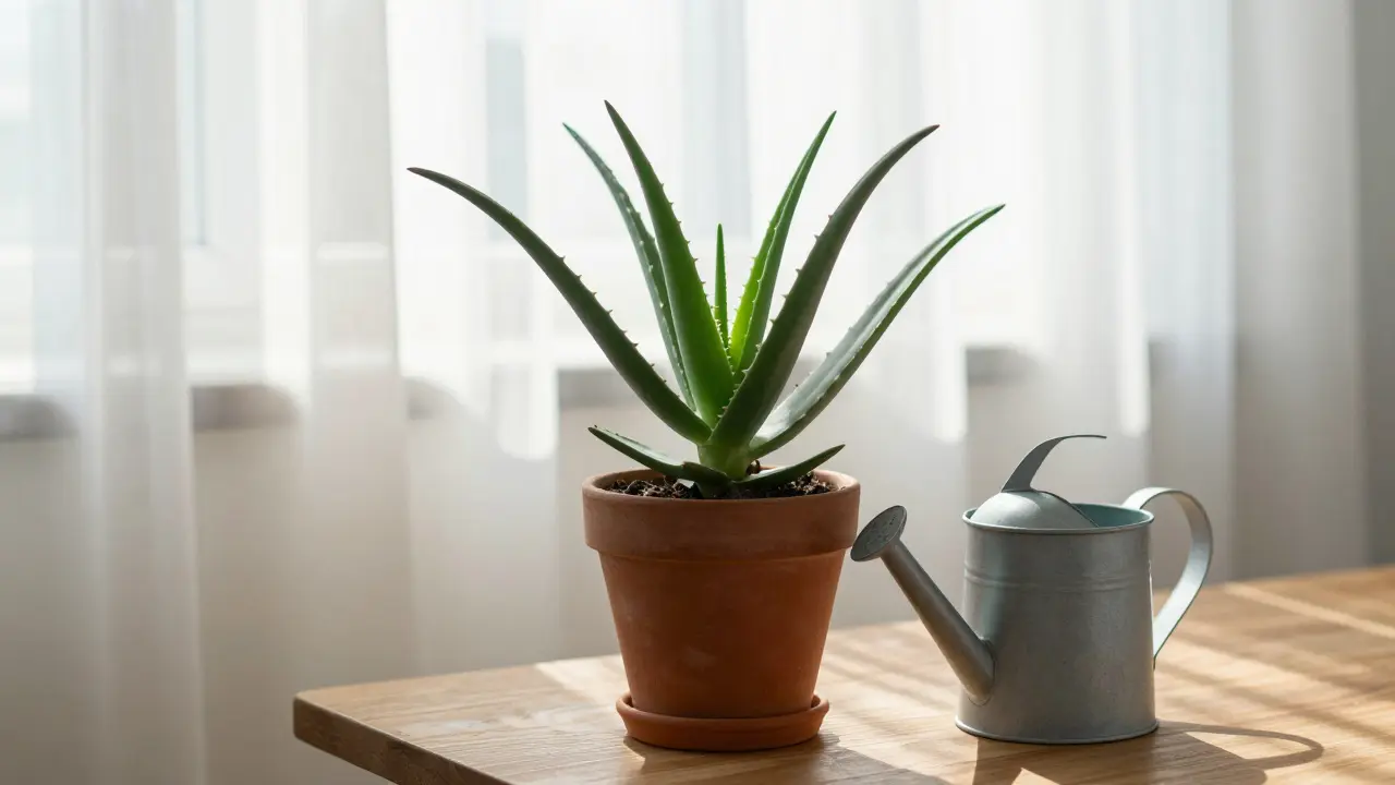 Přesazené aloe vera v nepřímném světle bez zalévání