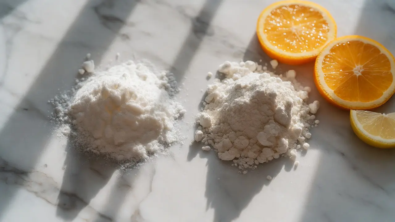 Srovnání prášků kolagenu typu I a II s citrony pro vitamin C